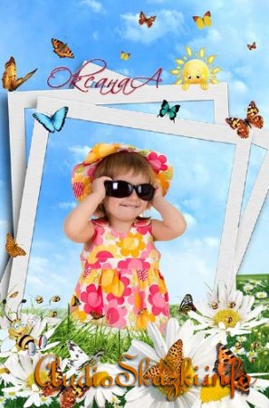 Детская летняя рамочка для фотошоп – В окружении бабочек