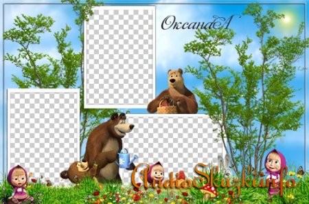 Детская рамка на 3 фото – Лето с Машей и медведем